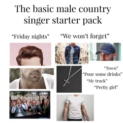 Size: 1080x1080 | Tagged: safe, average country boy, country music, cross, image collage, music, starter pack, text